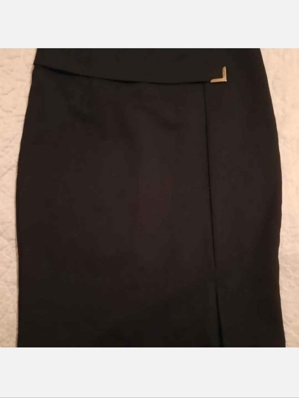 NWOT Black Pencil Skirt with Gold Corner Detail.